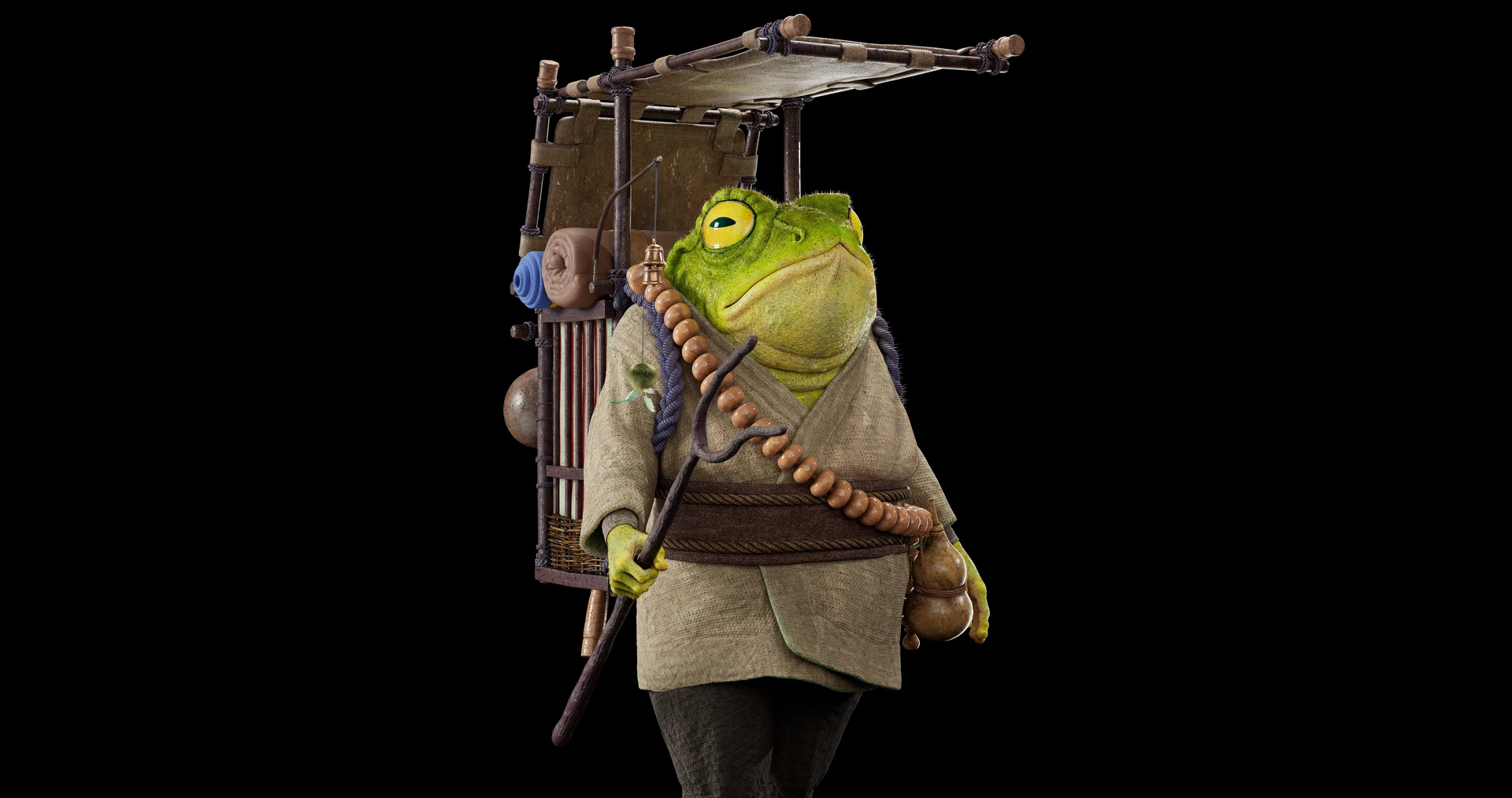 Tekashi the Frog, a stylized wandering monk character by Sugamoviyam